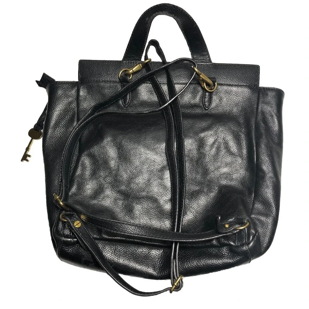 Fossil Amelia Black Leather Convertible Backpack‎ Bag DAMAGED